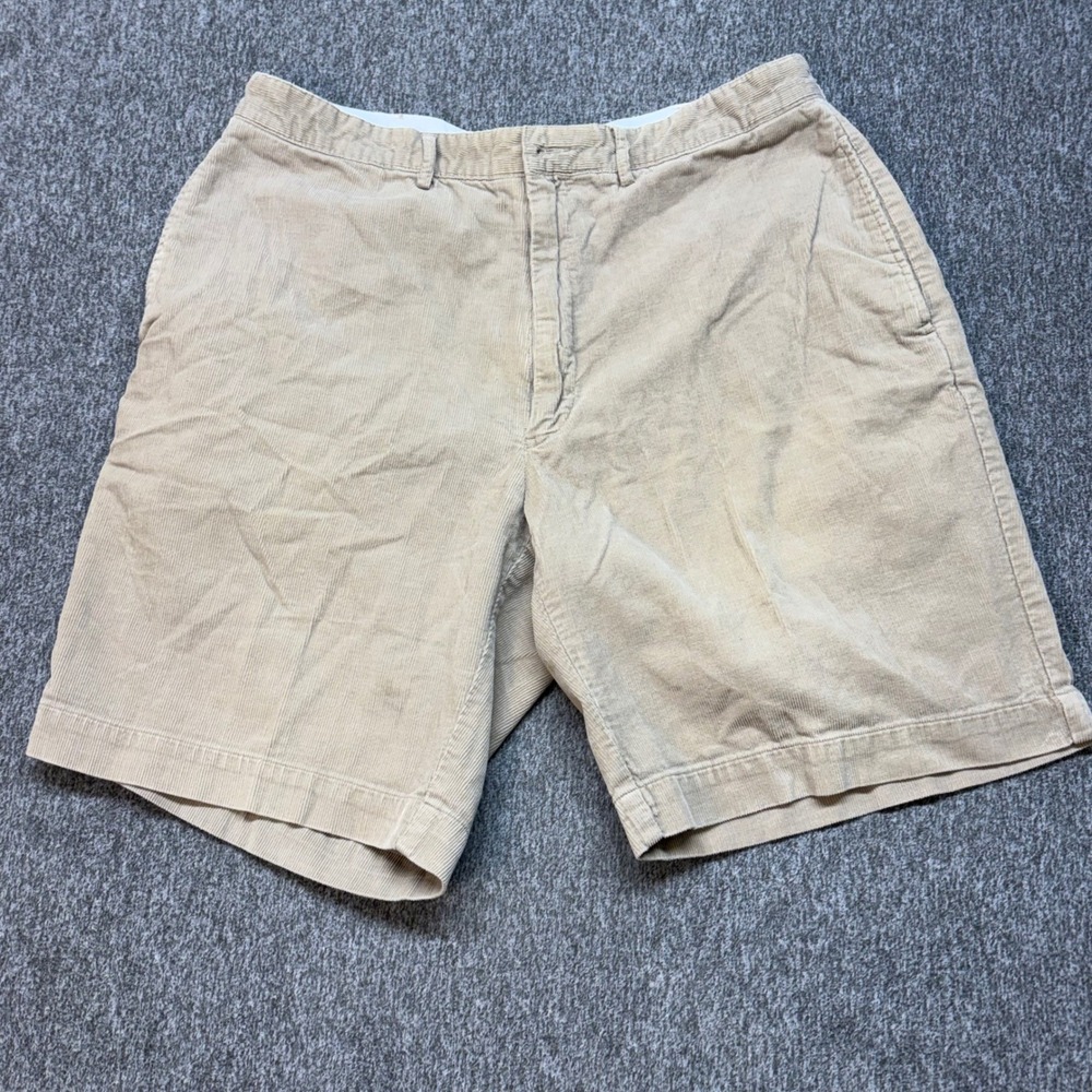 Polo Ralph Lauren Mens Corduroy Shorts Tan Beige Size 35 Cotton Wide Wale 7.5 In